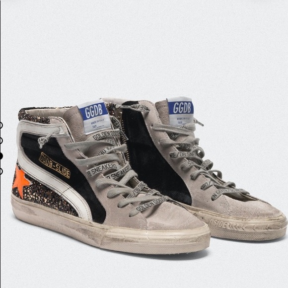 Golden Goose Slide Black/Gold Glitter Orange Star - Picture 11 of 12